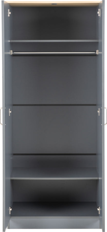 Portland 2 Door Wardrobe - Grey/Oak Effect