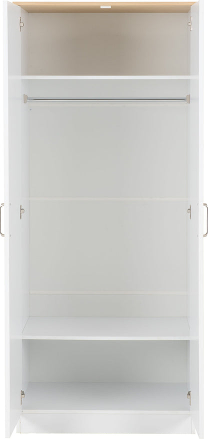 Portland 2 Door Wardrobe - White/Oak Effect