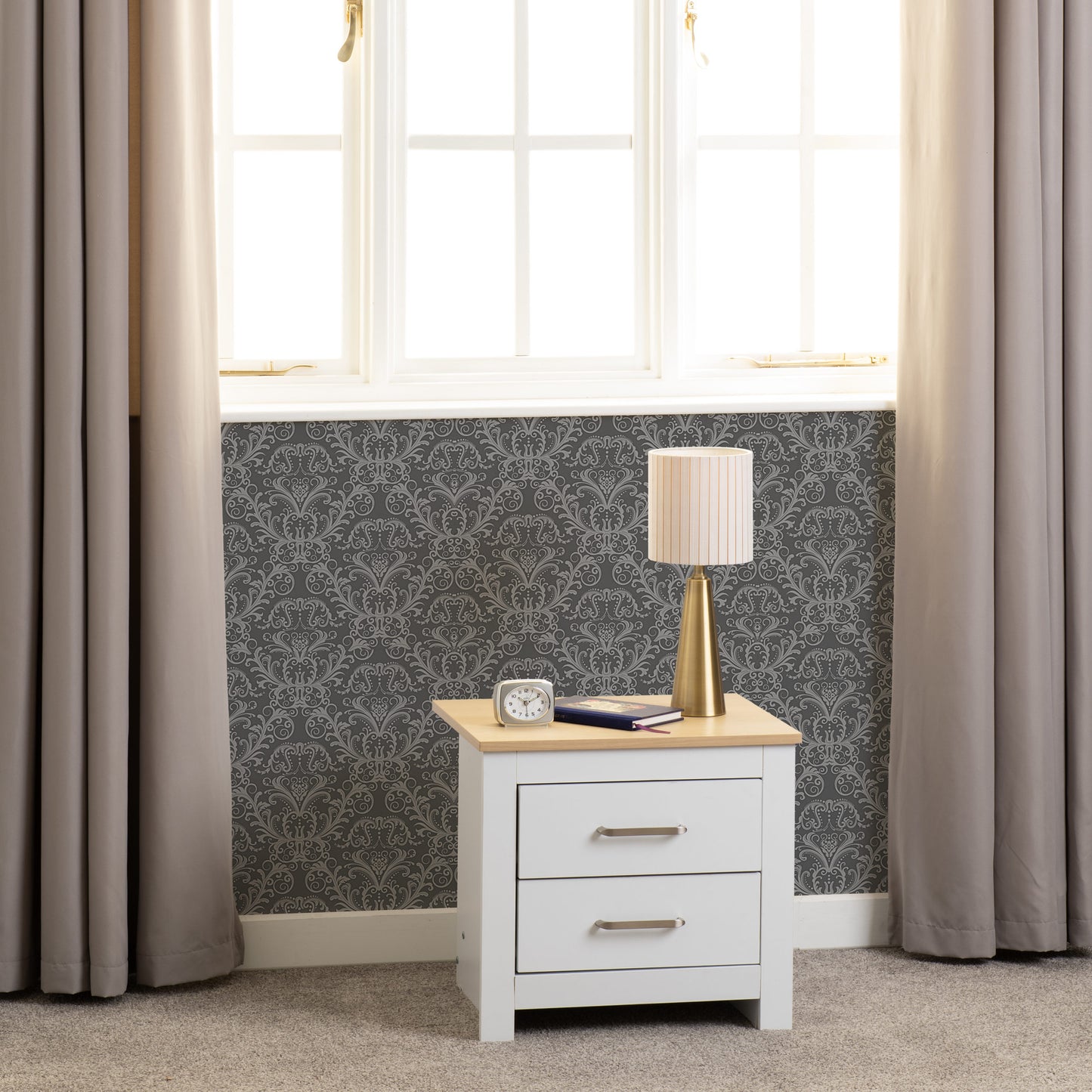 Portland 2 Drawer Bedside - White/Oak Effect