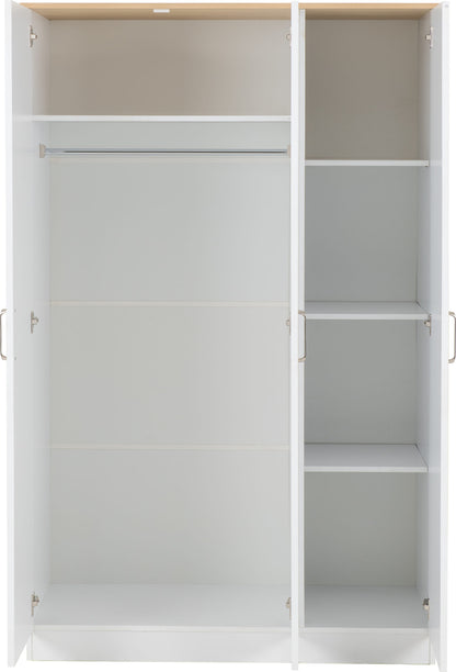 Portland 3 Door Wardrobe - White/Oak Effect