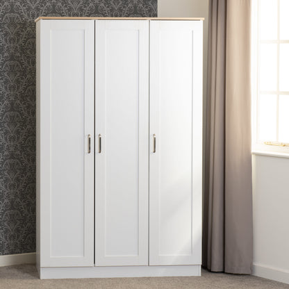 Portland 3 Door Wardrobe - White/Oak Effect