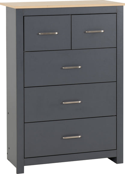 Portland 3+2 Drawer Chest - Grey/Oak Effect