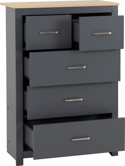 Portland 3+2 Drawer Chest - Grey/Oak Effect