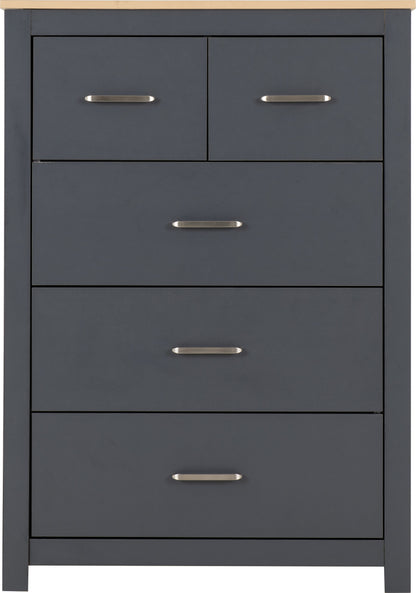 Portland 3+2 Drawer Chest - Grey/Oak Effect
