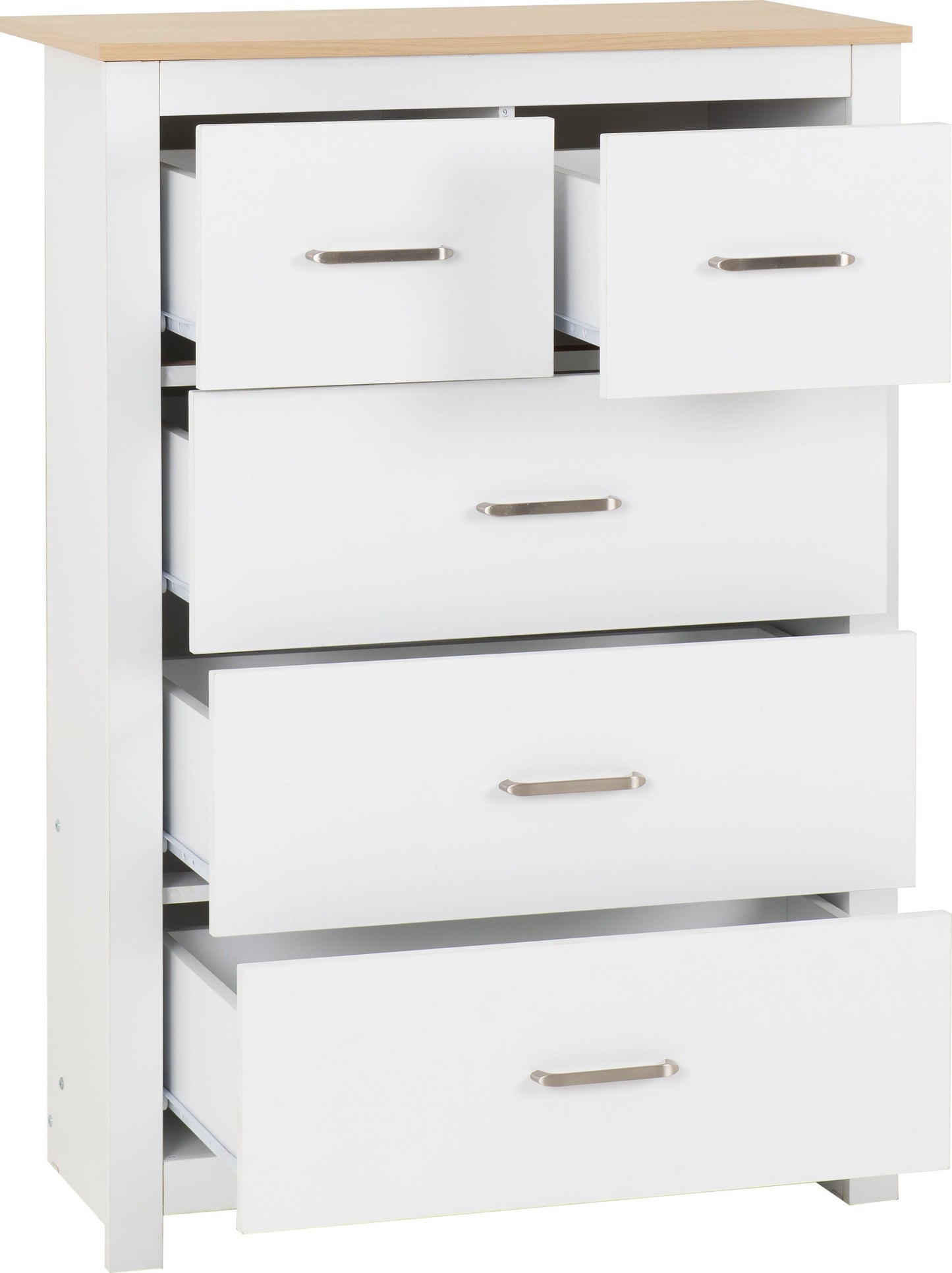 Portland 3+2 Drawer Chest - White/Oak Effect