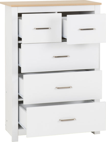 Portland 3+2 Drawer Chest - White/Oak Effect
