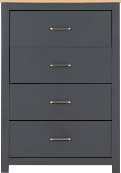 Portland 4 Drawer Chest - Grey/Oak Effect