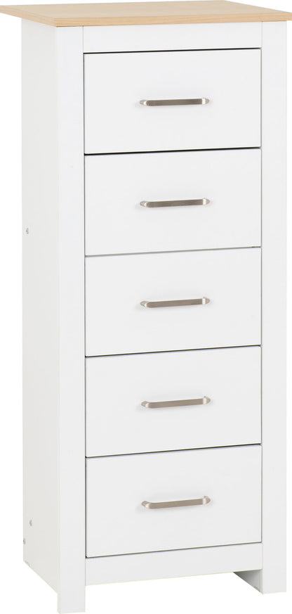 Portland 5 Drawer Narrow Chest - White/Oak Effect