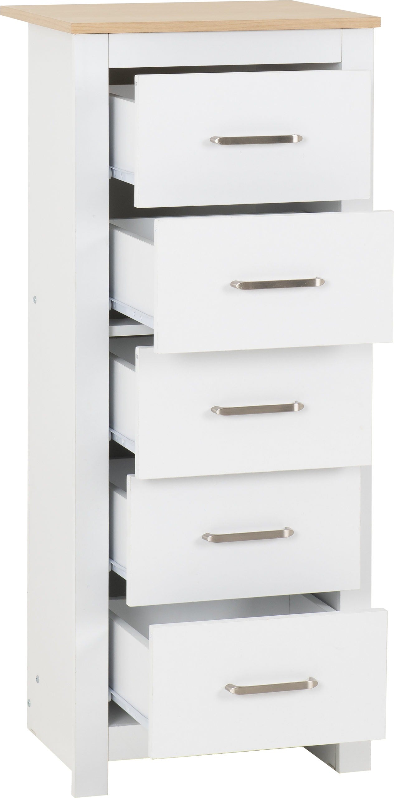 Portland 5 Drawer Narrow Chest - White/Oak Effect