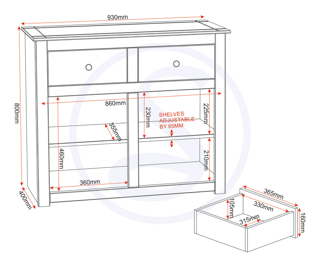 Panama 2 Door 2 Drawer Sideboard - Natural Wax