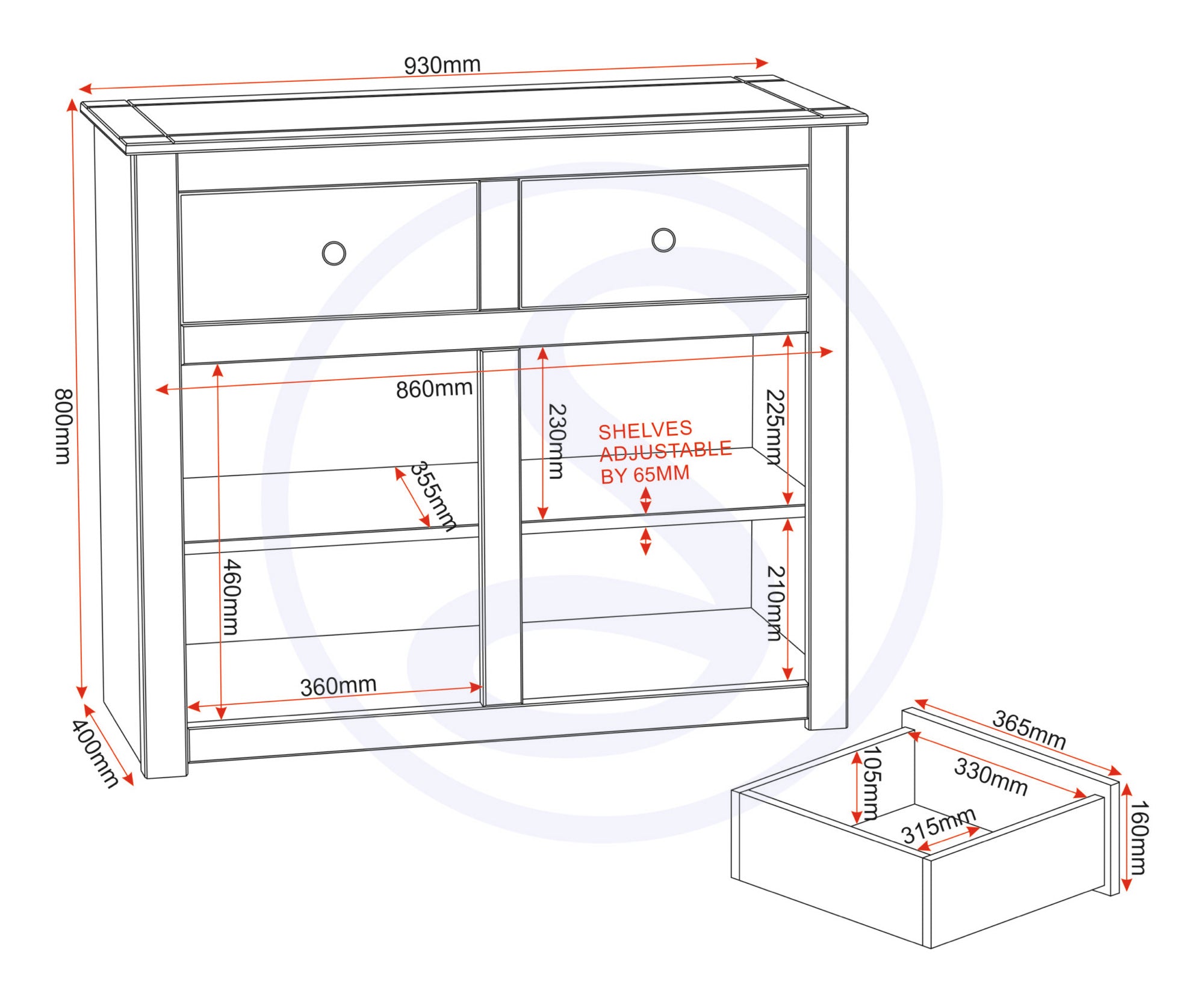 Panama 2 Door 2 Drawer Sideboard - Natural Wax