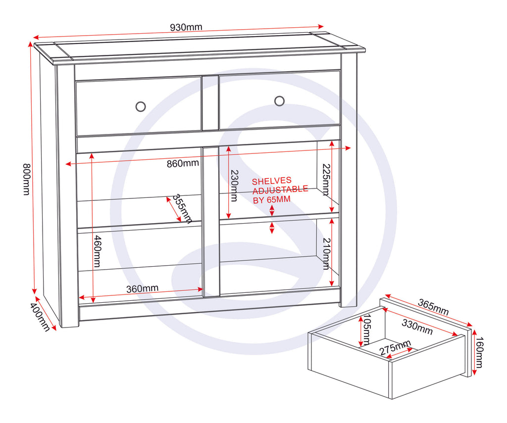 Panama 2 Door 2 Drawer Sideboard - White/Natural Wax