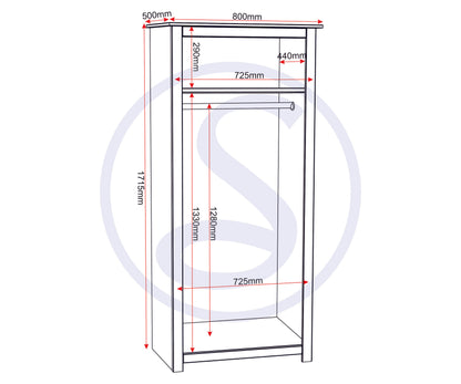 Panama 2 Door Wardrobe - White/Natural Wax
