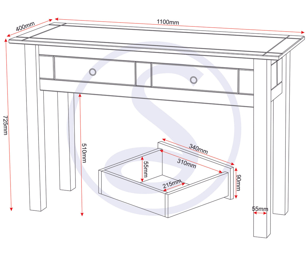 Panama 2 Drawer Console Table - White/Natural Wax