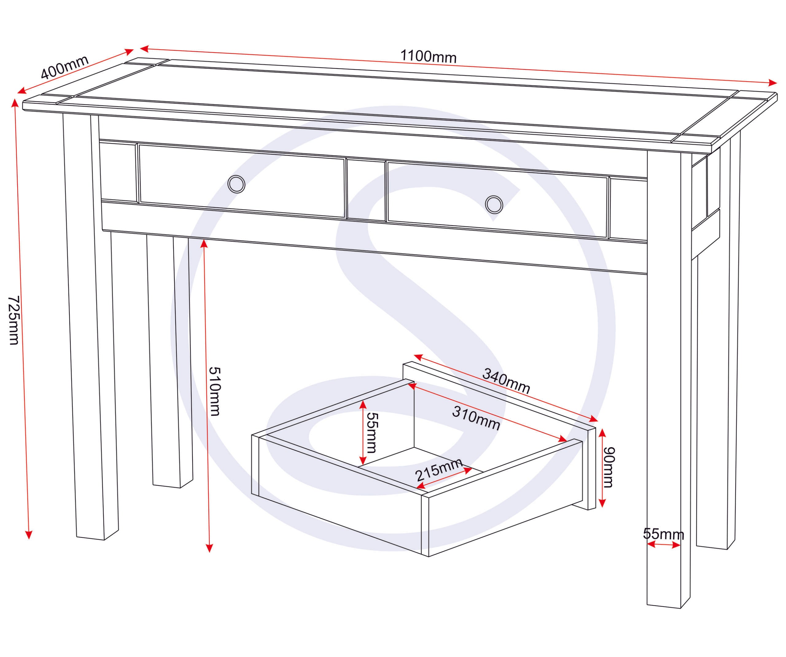 Panama 2 Drawer Console Table - White/Natural Wax