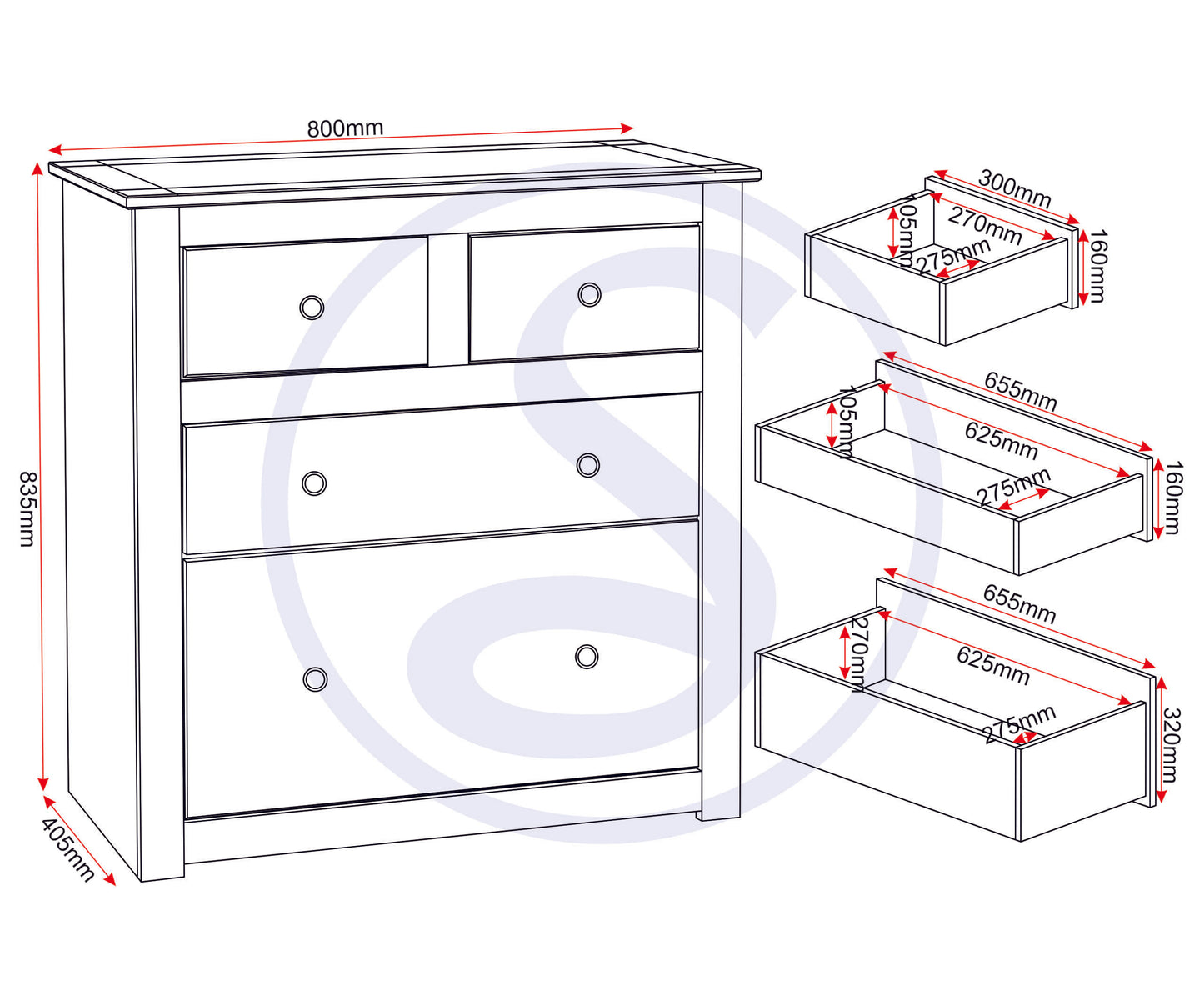 Panama 2+2 Drawer Chest - White/Natural Wax