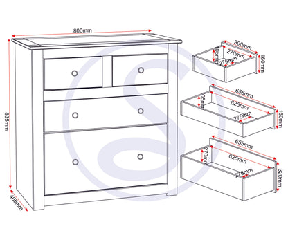 Panama 2+2 Drawer Chest - White/Natural Wax