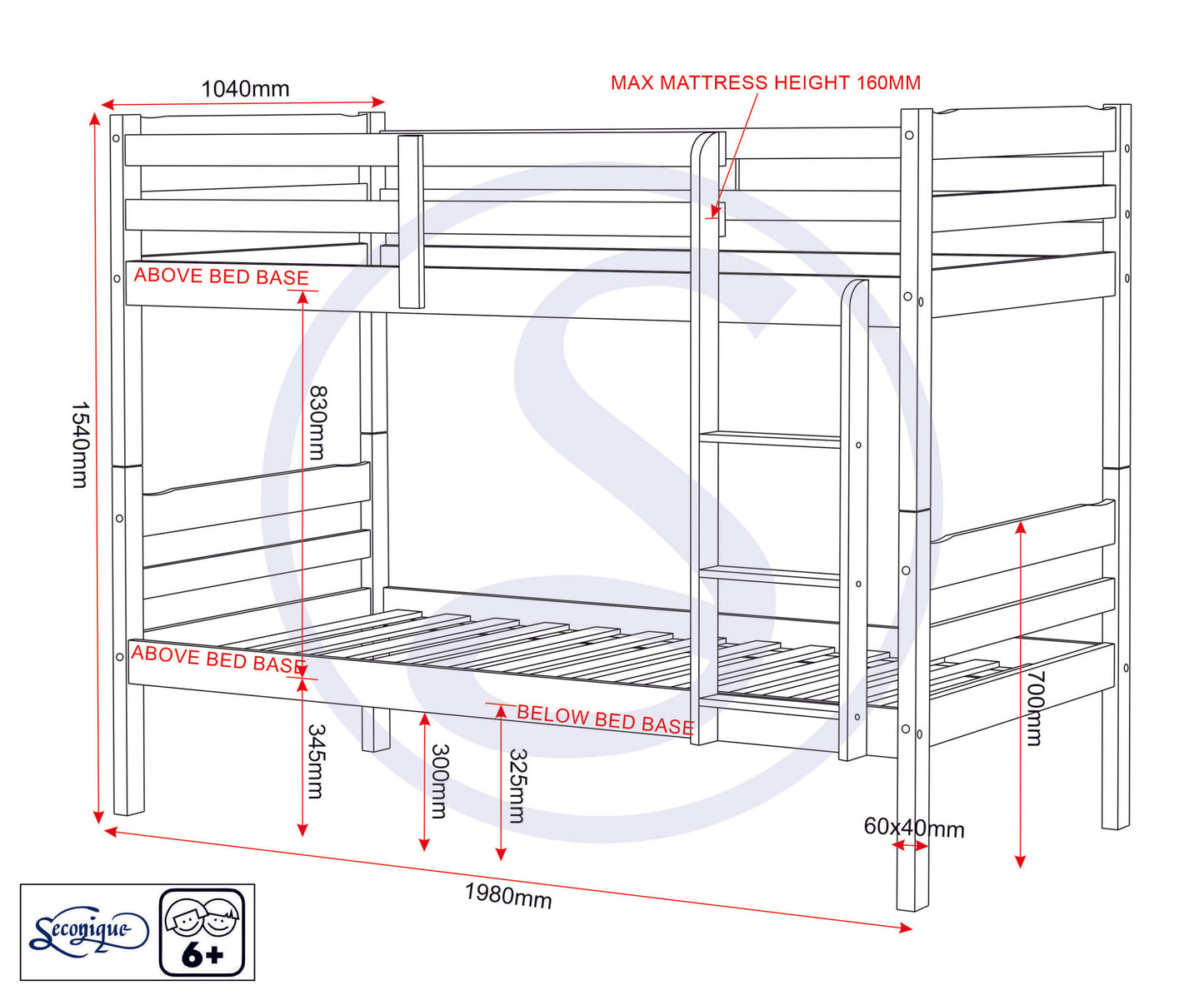 Panama 3' Bunk Bed - White