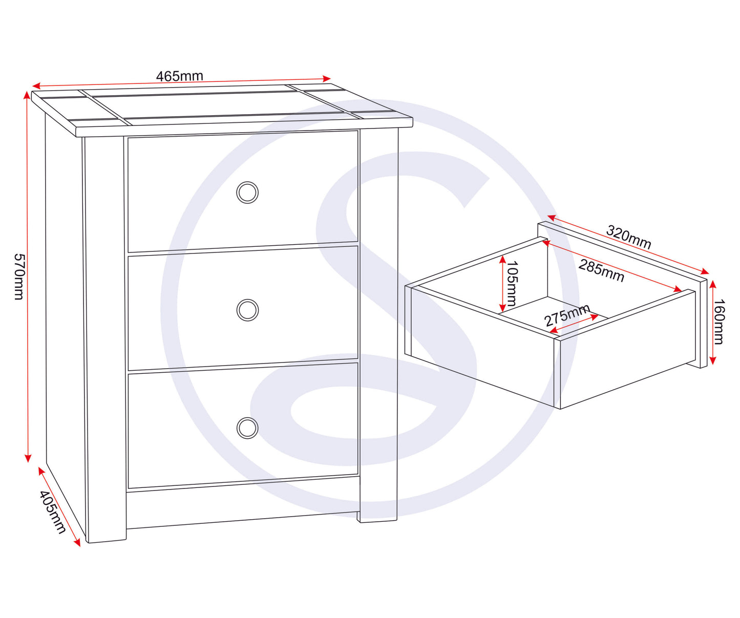 Panama 3 Drawer Bedside - White/Natural Wax