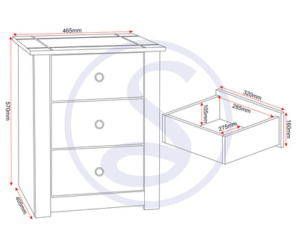 Panama 3 Drawer Bedside - White/Natural Wax