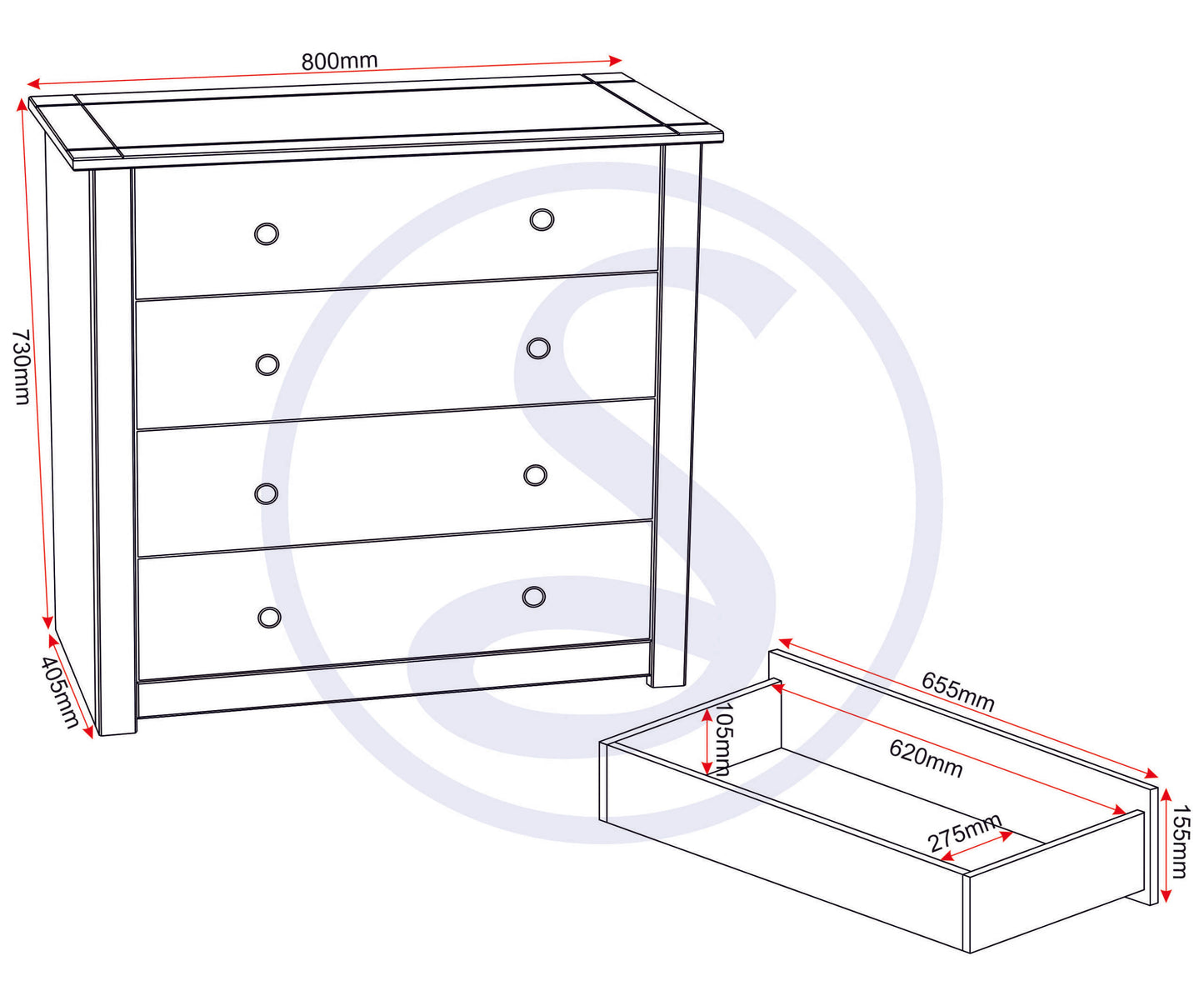 Panama 4 Drawer Chest - White/Natural Wax