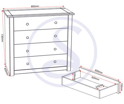 Panama 4 Drawer Chest - White/Natural Wax