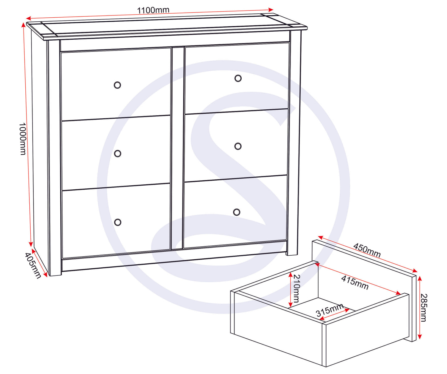 Panama 6 Drawer Chest - White/Natural Wax