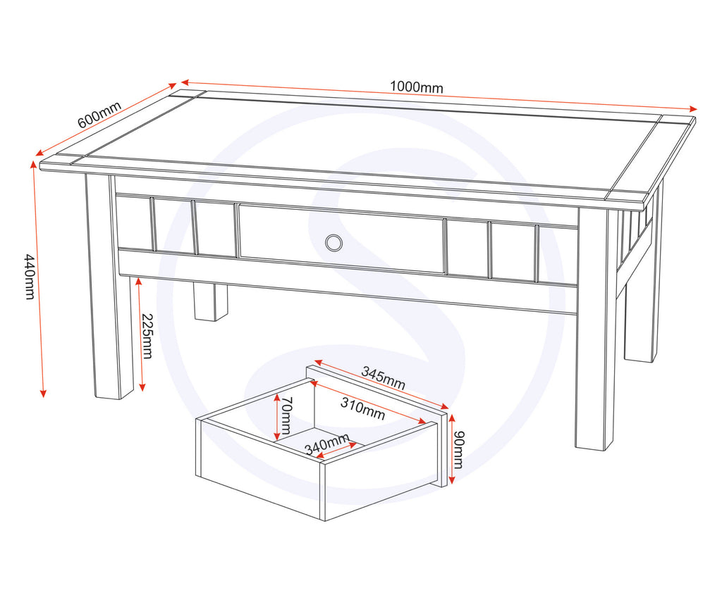 Panama 1 Drawer Coffee Table - Natural Wax