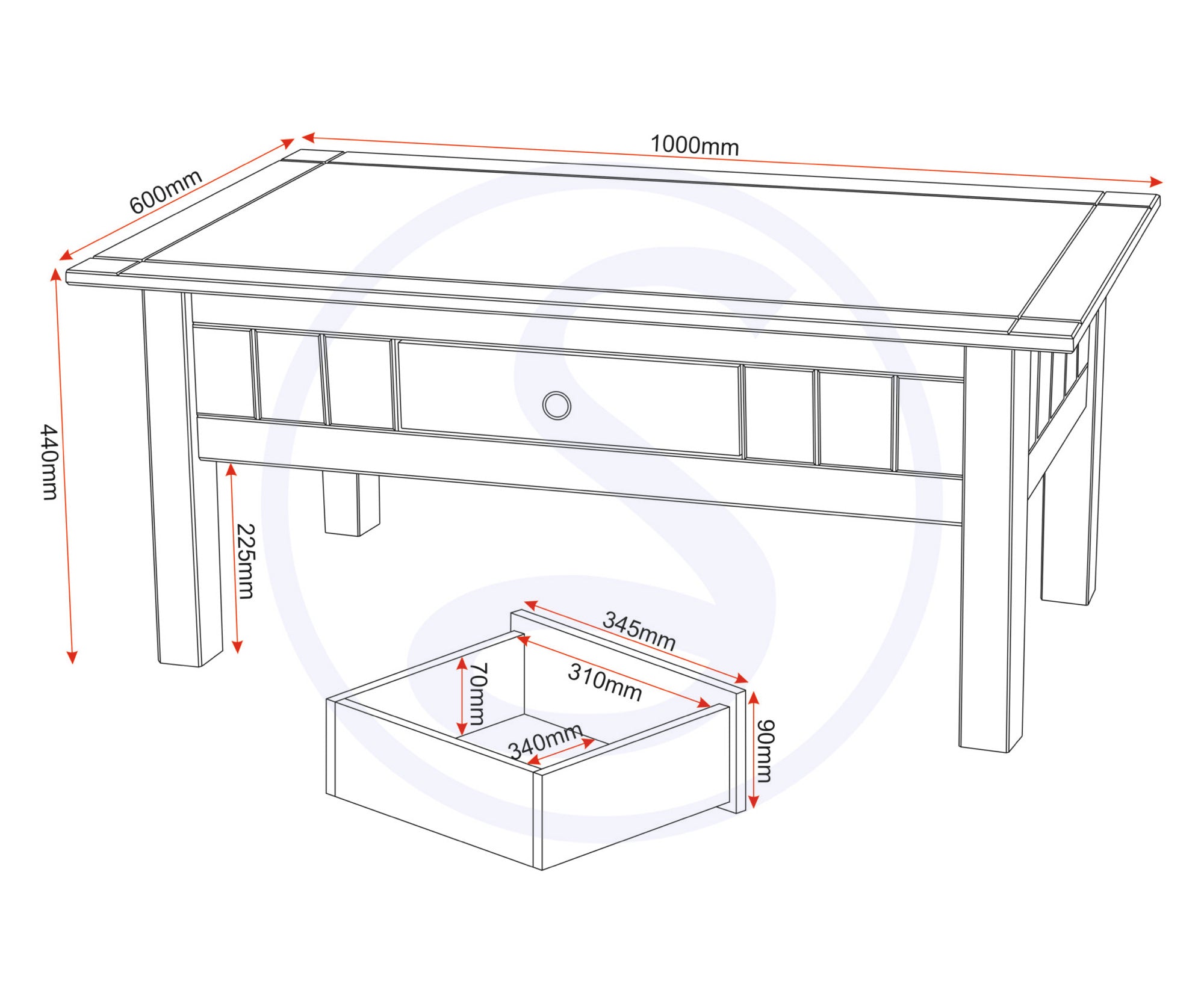 Panama 1 Drawer Coffee Table - Natural Wax