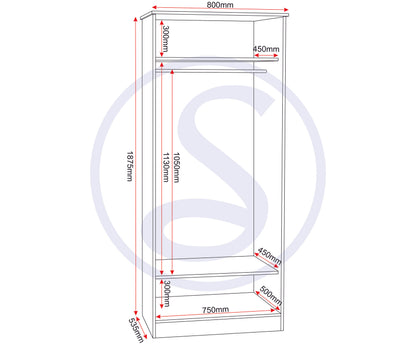 Portland 2 Door Wardrobe - White/Oak Effect