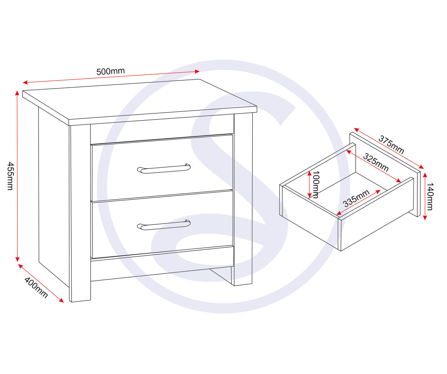 Portland 2 Drawer Bedside - White/Oak Effect