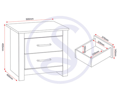 Portland 2 Drawer Bedside - White/Oak Effect