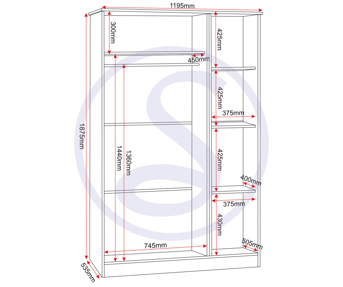 Portland 3 Door Wardrobe - White/Oak Effect