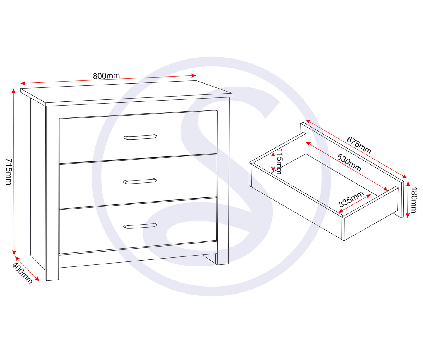 Portland 3 Drawer Chest - White/Oak Effect
