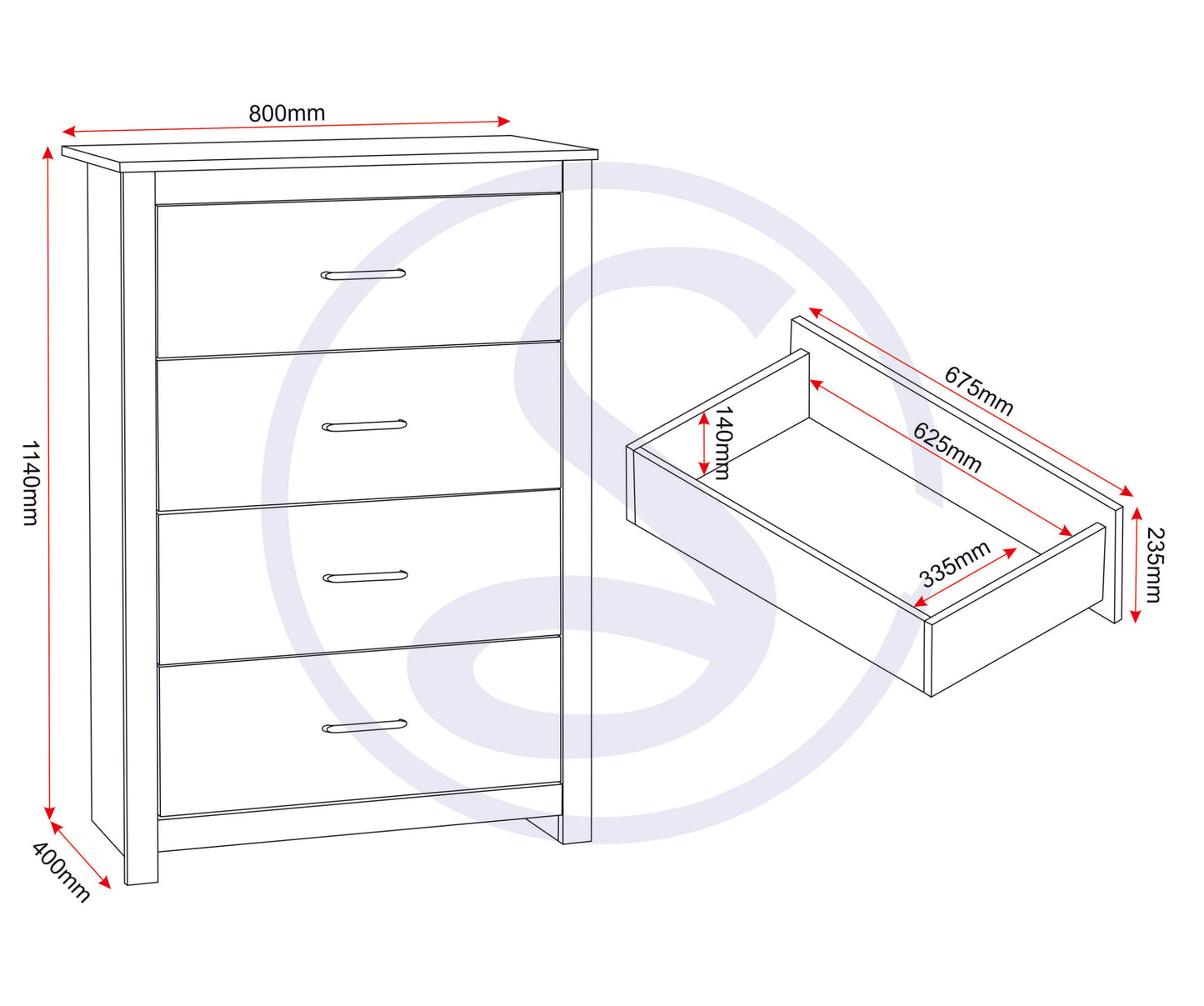Portland 4 Drawer Chest - Grey/Oak Effect