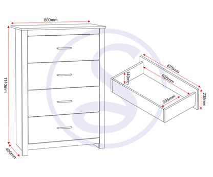 Portland 4 Drawer Chest - Grey/Oak Effect