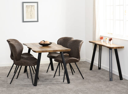 Quebec Wave Edge Dining Set (X4 Chairs) - Medium Oak Effect/Brown Pu