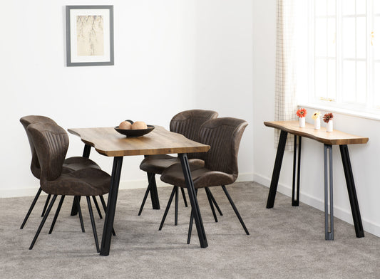 Quebec Wave Edge Dining Set (X4 Chairs) - Medium Oak Effect/Brown Pu