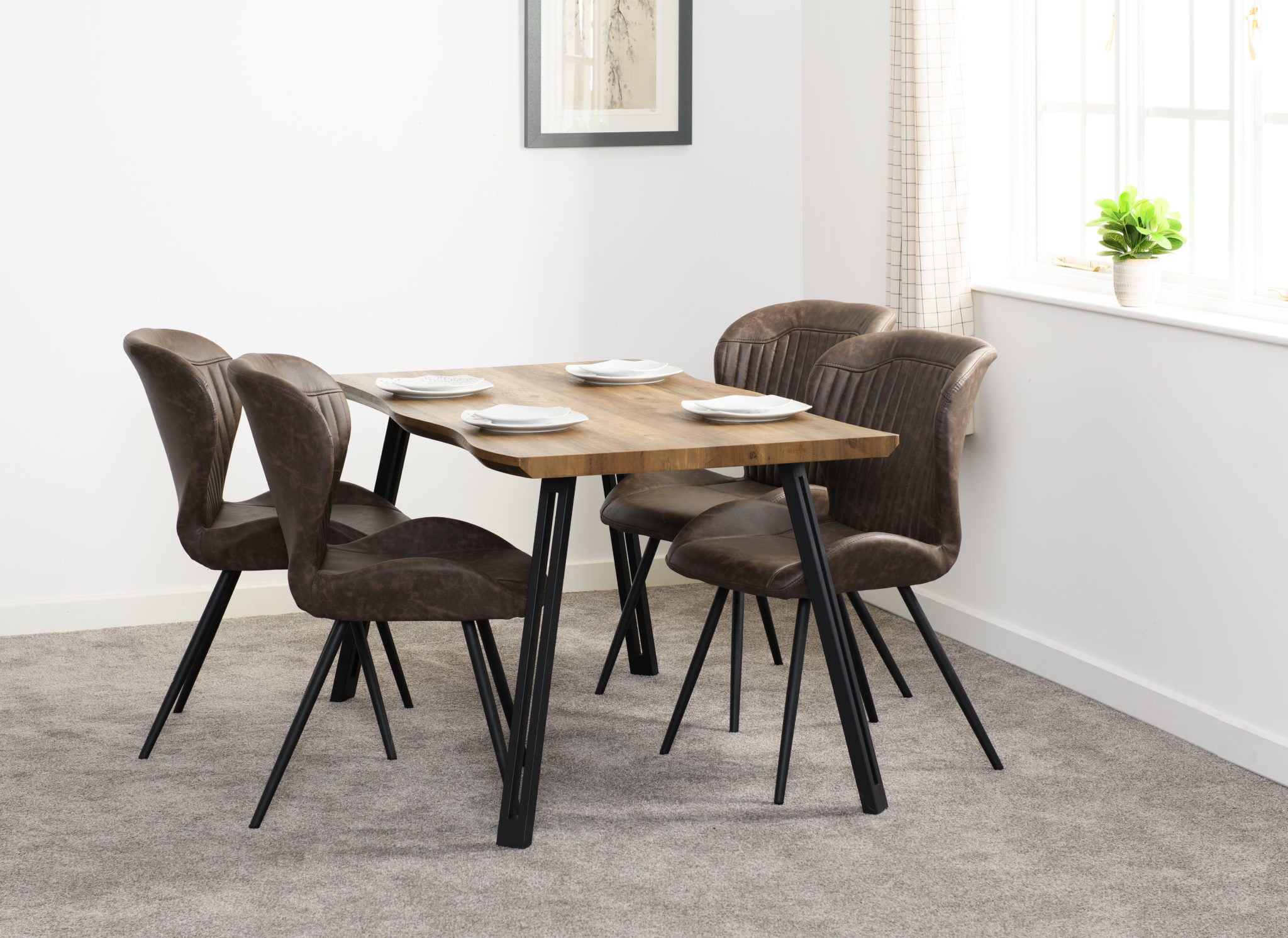 Quebec Wave Edge Dining Table - Medium Oak Effect