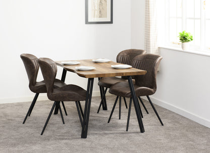 Quebec Wave Edge Dining Set (X4 Chairs) - Medium Oak Effect/Brown Pu