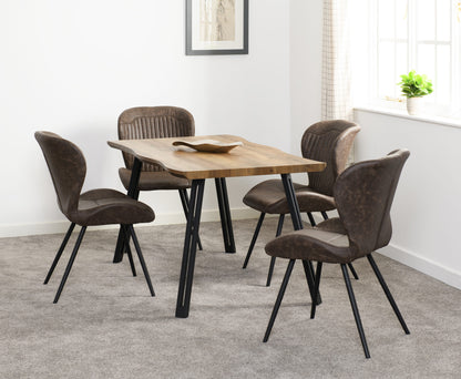 Quebec Wave Edge Dining Set (X4 Chairs) - Medium Oak Effect/Brown Pu