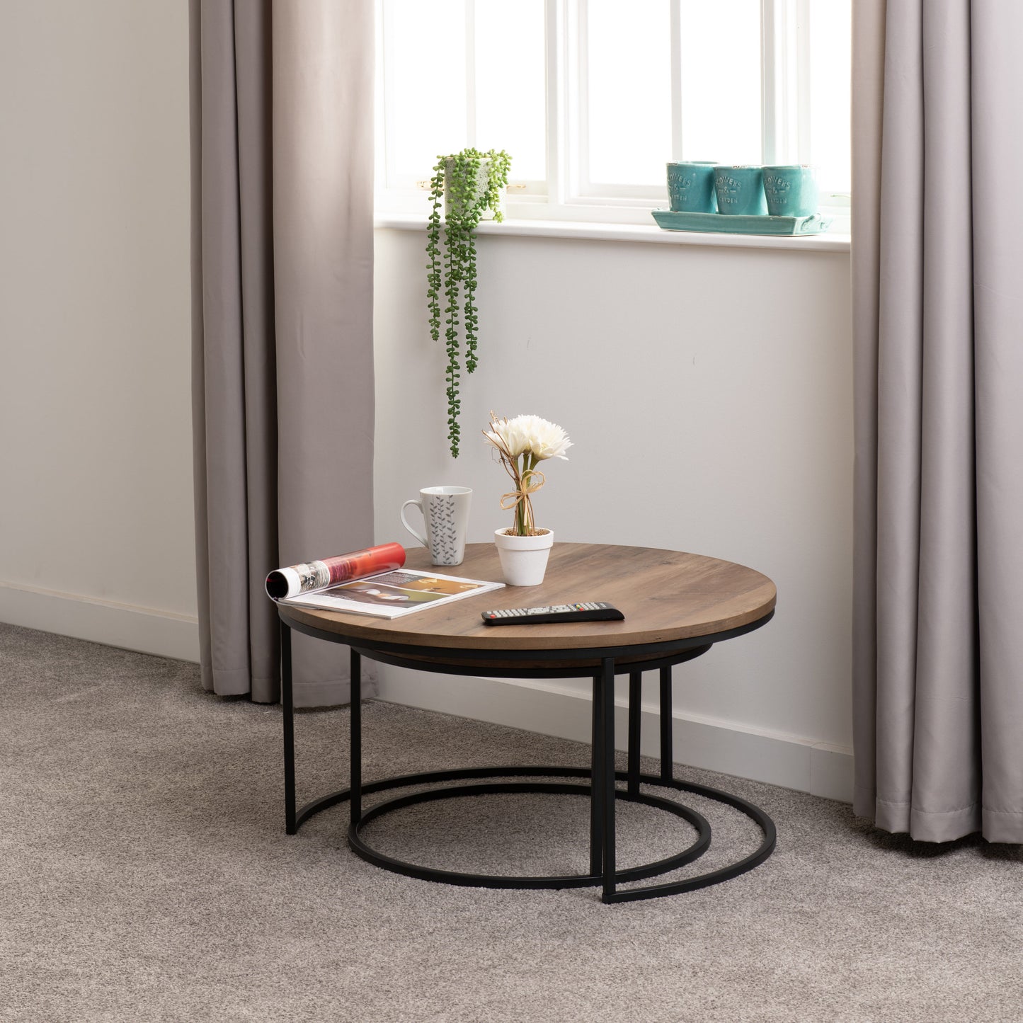 Quebec Round Coffee Table Set - Medium Oak Effect