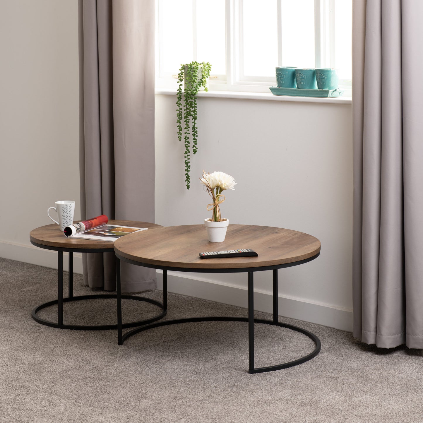 Quebec Round Coffee Table Set - Medium Oak Effect