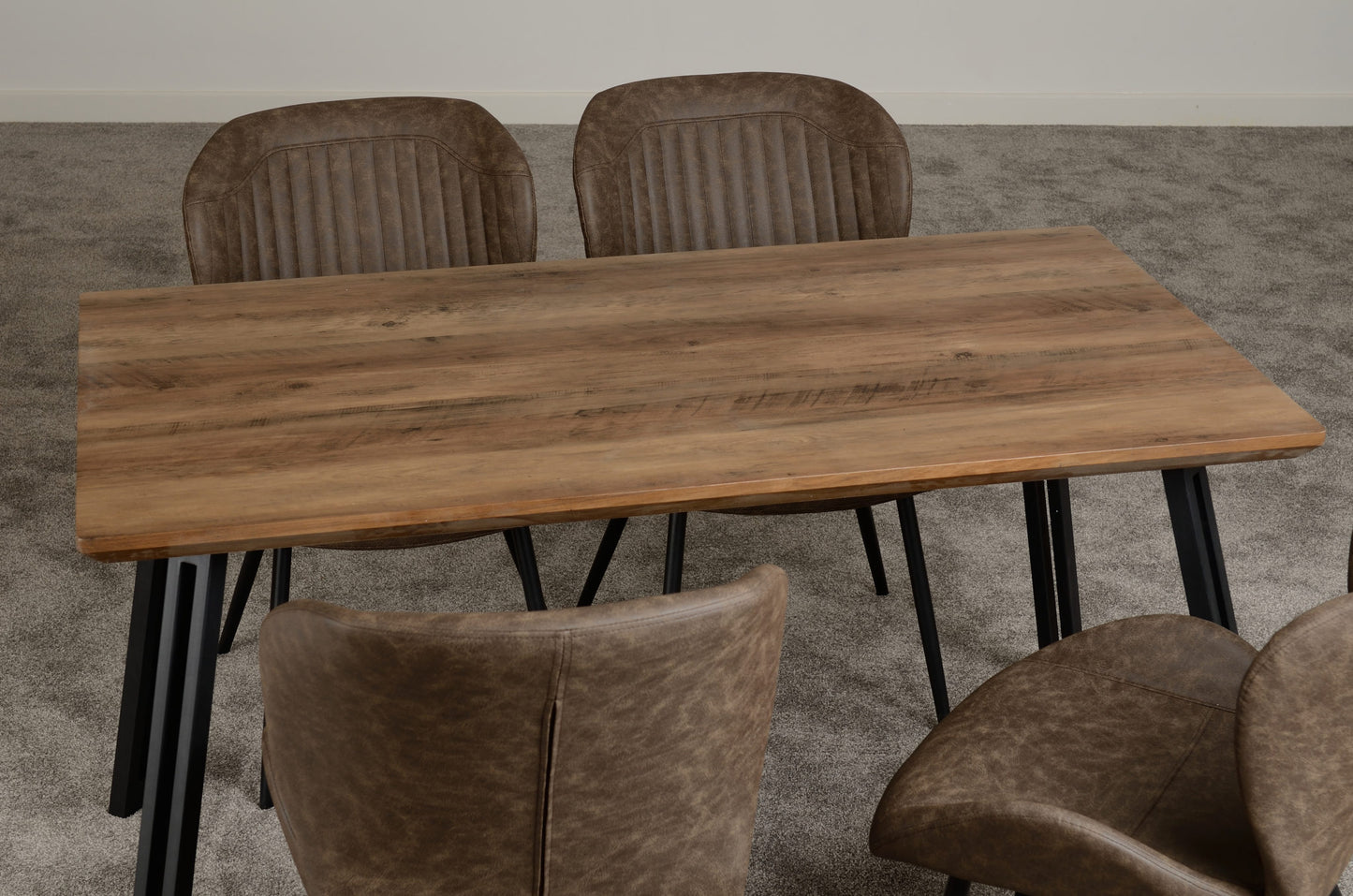 Quebec Straight Edge Dining Set (X4 Chairs) - Medium Oak Effect/Brown Pu