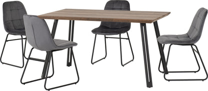 Quebec Straight & Lukas Dining Set (X4 Chairs) - Medium Oak Effect/Grey Velvet
