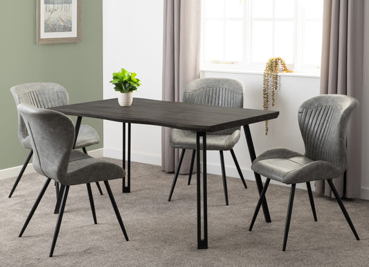 Quebec Wave Edge Dining Set (X4 Chairs) - Black Wood Grain/Grey Pu