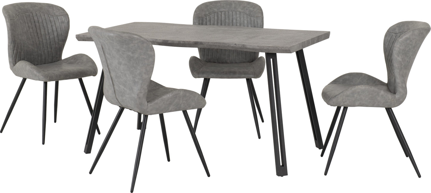 Quebec Wave Edge Dining Set (X4 Chairs) - Concrete Effect/Grey Pu