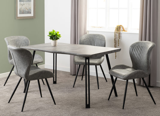 Quebec Wave Edge Dining Set (X4 Chairs) - Concrete Effect/Grey Pu