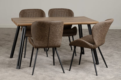Quebec Wave Edge Dining Set (X4 Chairs) - Medium Oak Effect/Brown Pu