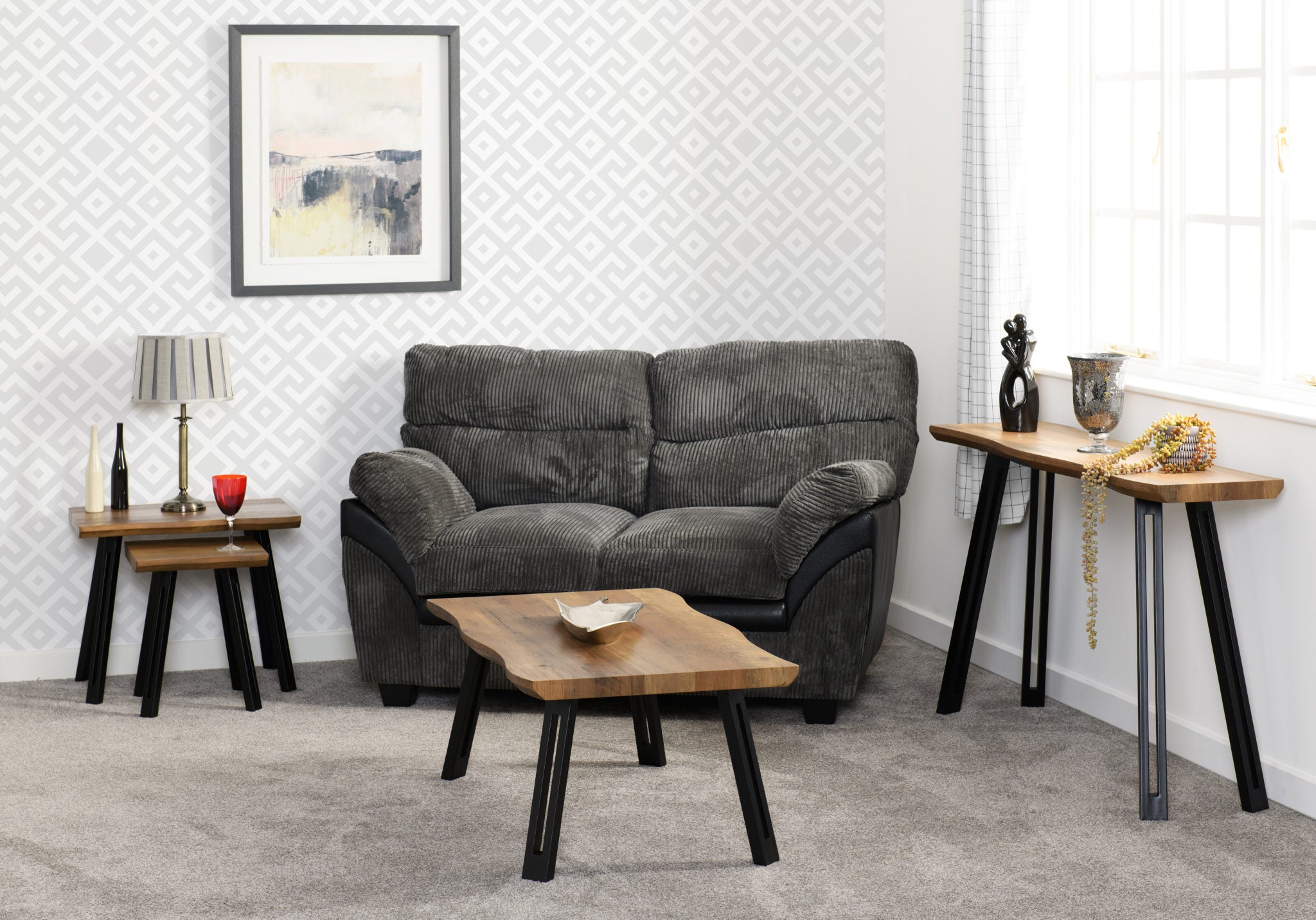 Quebec Wave Edge Nest Of Tables - Medium Oak Effect